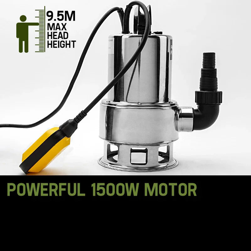 1500W Submersible Dirty Water Pump Bore Tank Well Steel Automatic Clean