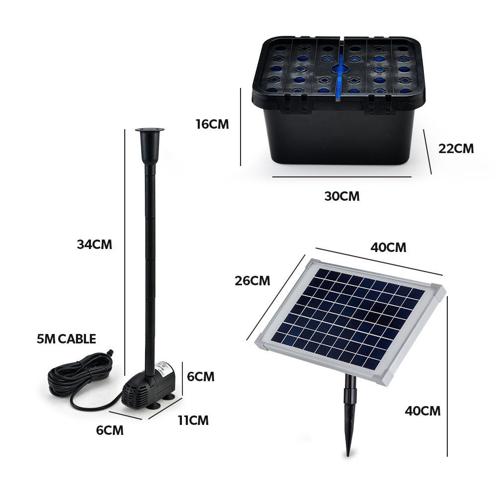 10W Solar Powered Water Fountain Pump Pond Kit with Eco Filter Box