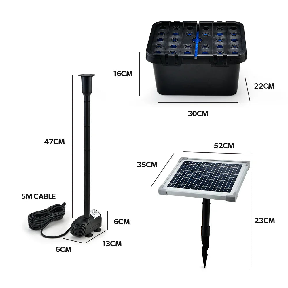 20W Solar Fountain Pump Garden Water Pool Pond Kit with Eco Filter Box