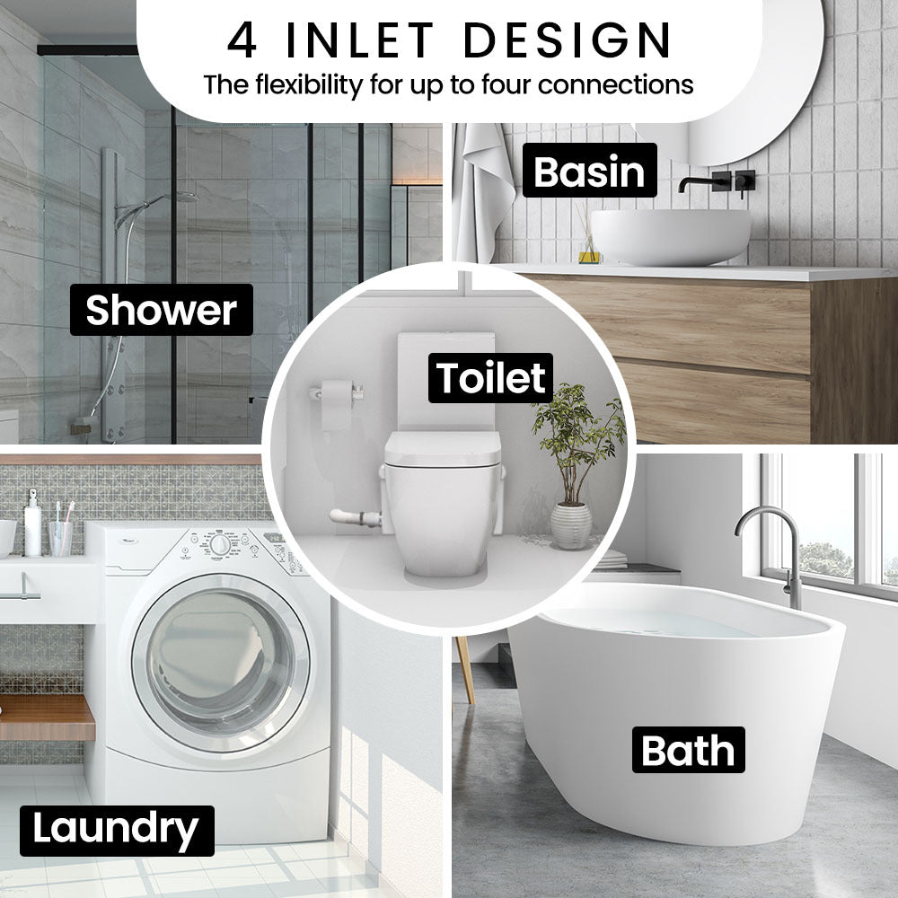 PROTEGE Macerator Pump, with 4 Inlet, for P-Trap Toilet, House, Bathroom, Shower, Sink, Washing Machine