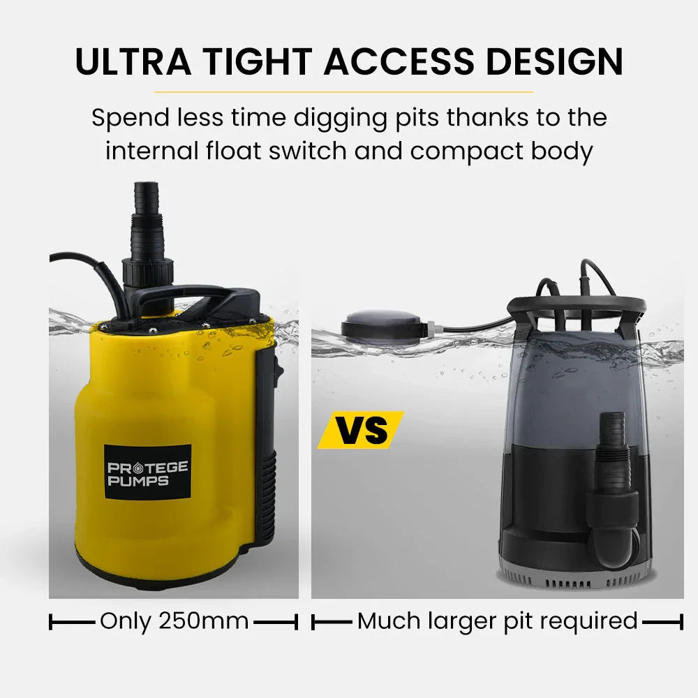 Tight Access Clean/Grey Water Submersible Sump Pump, Integrated Float Switch