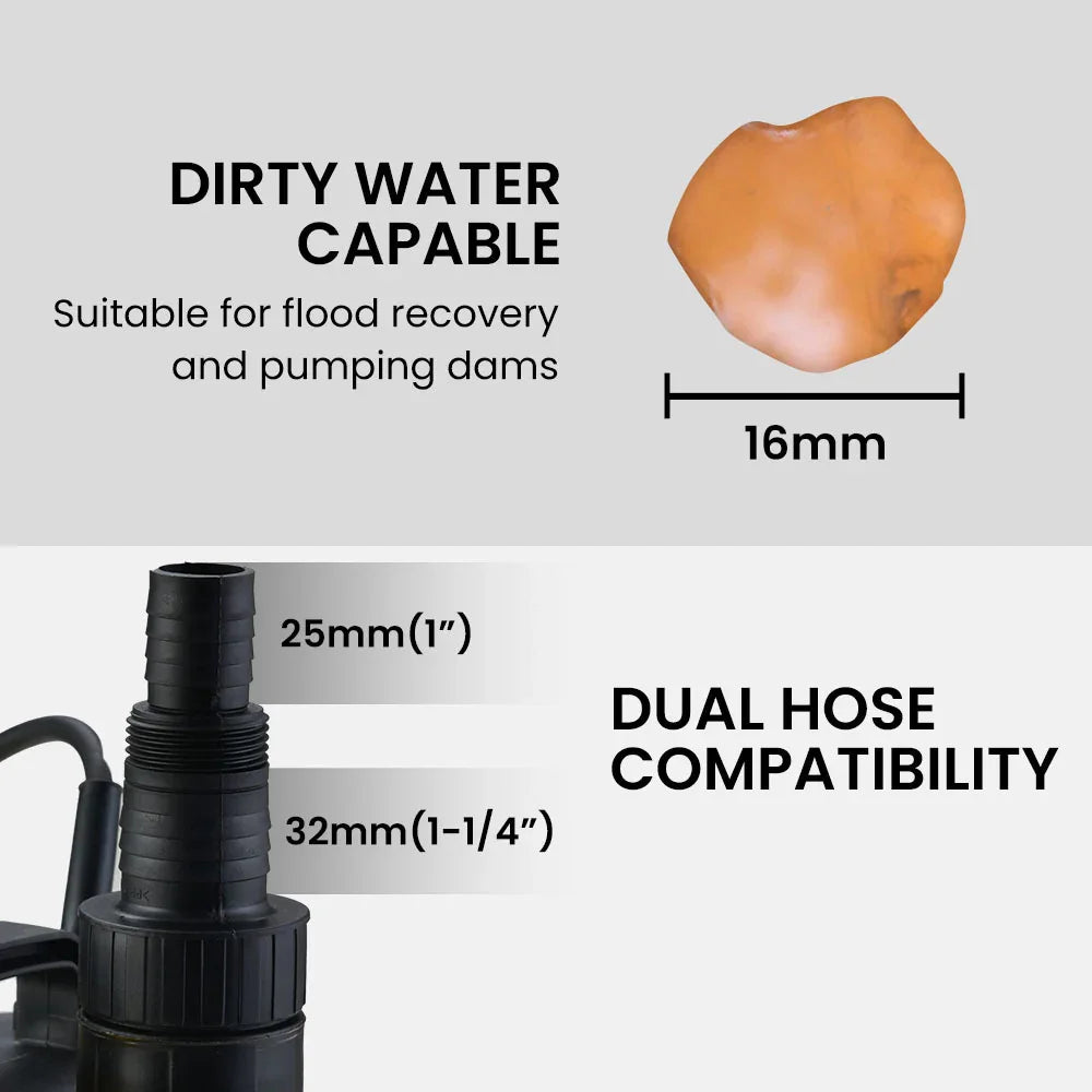 Tight Access Dirty Water Submersible Sump Pump, Integrated Float Switch
