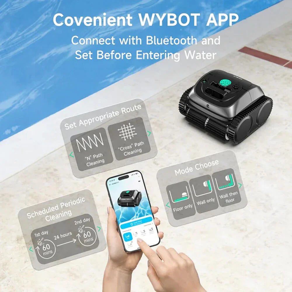 C1 Cordless Robotic Pool Cleaner, with APP Control, Auto Vacuum Robot, Wall & Waterline Cleaning, Above Ground Inground up to 150sqm