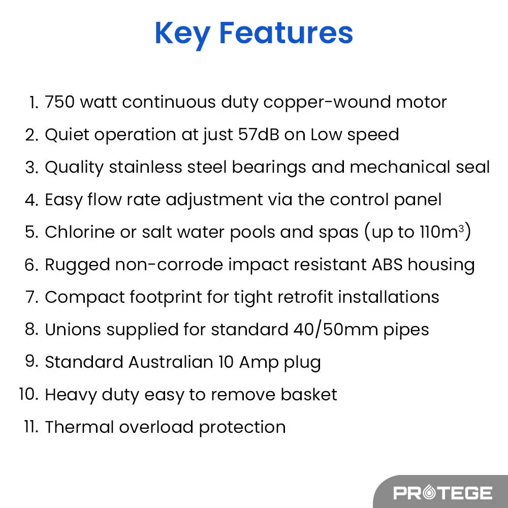 Variable Speed Pump, 1.0HP, 3 Speeds, Quiet, Economical, for Swimming Pool and Spa