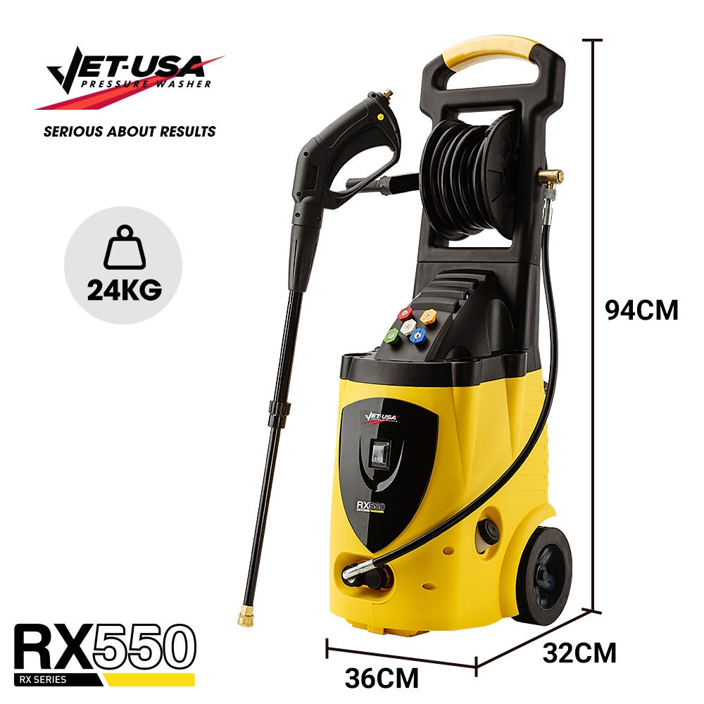 RX550 Electric High Pressure Washer 3500PSI, 5 Nozzles, Spin & Wheel Brush, Deck Cleaner, Turbo Head, 10M Hose