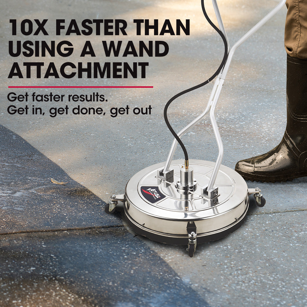 24" Stainless Steel Pressure Washer Surface Cleaner, 3/8" Fitting, with Yoke Handlebar, For Concrete Driveway Patio Floor