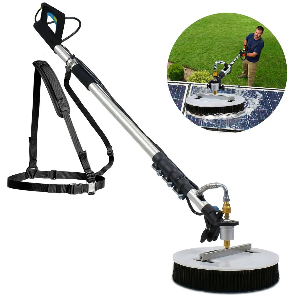 5.5m Telescopic Rotary Surface Cleaner Brush, for Solar Panels, Walls, Windows, M22 Pressure Washer Connection