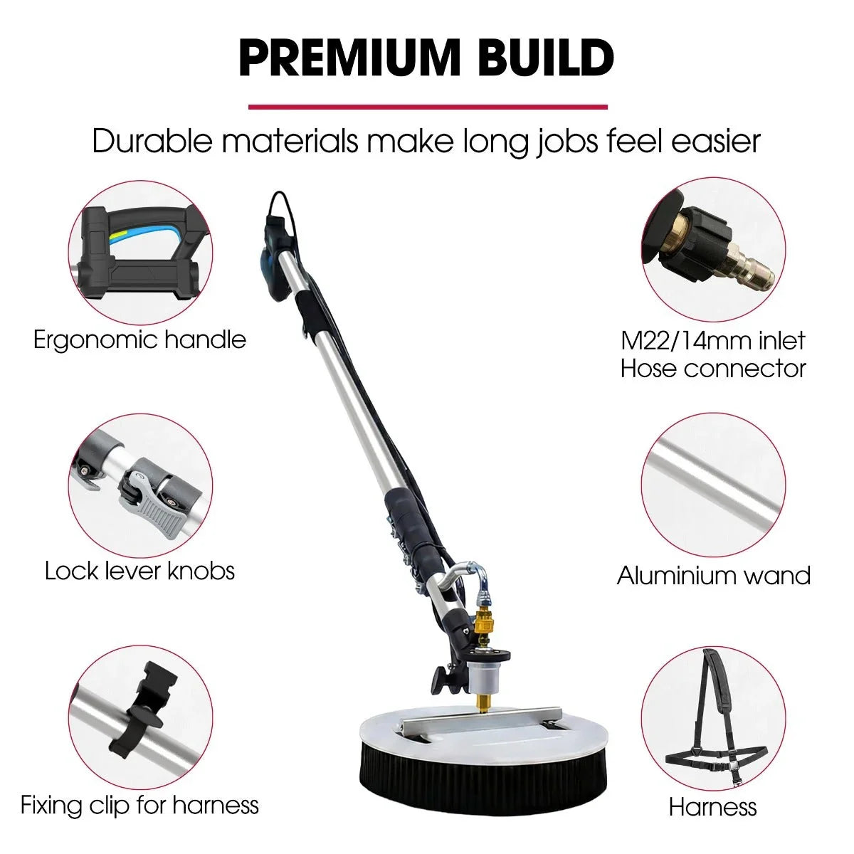 5.5m Telescopic Rotary Surface Cleaner Brush, for Solar Panels, Walls, Windows, M22 Pressure Washer Connection