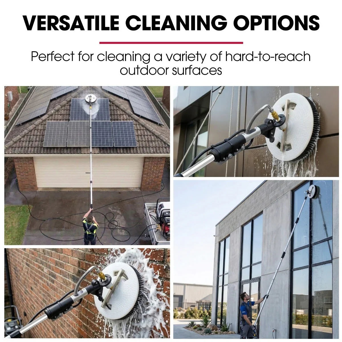 5.5m Telescopic Rotary Surface Cleaner Brush, for Solar Panels, Walls, Windows, M22 Pressure Washer Connection
