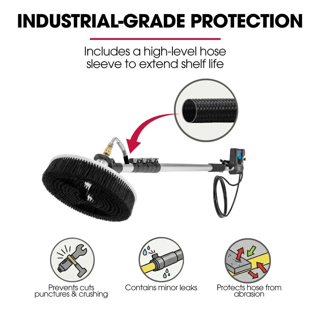 5.5m Telescopic Rotary Surface Cleaner Brush, for Solar Panels, Walls, Windows, M22 Pressure Washer Connection