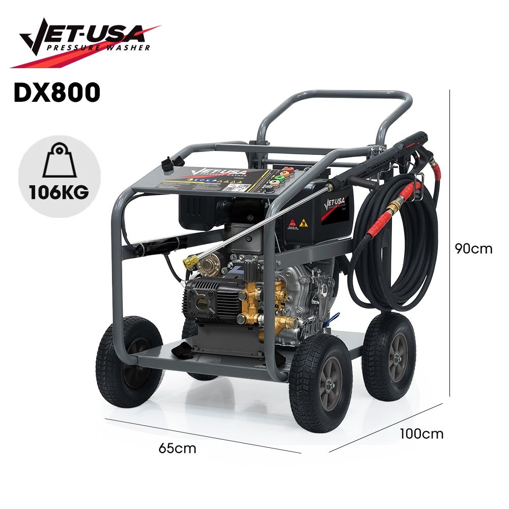 Commercial Diesel High-Pressure Washer Cleaner, Electric Start 10hp 418cc, 15m Steel Braided Hose, Adjustable Triplex Pump - DX800