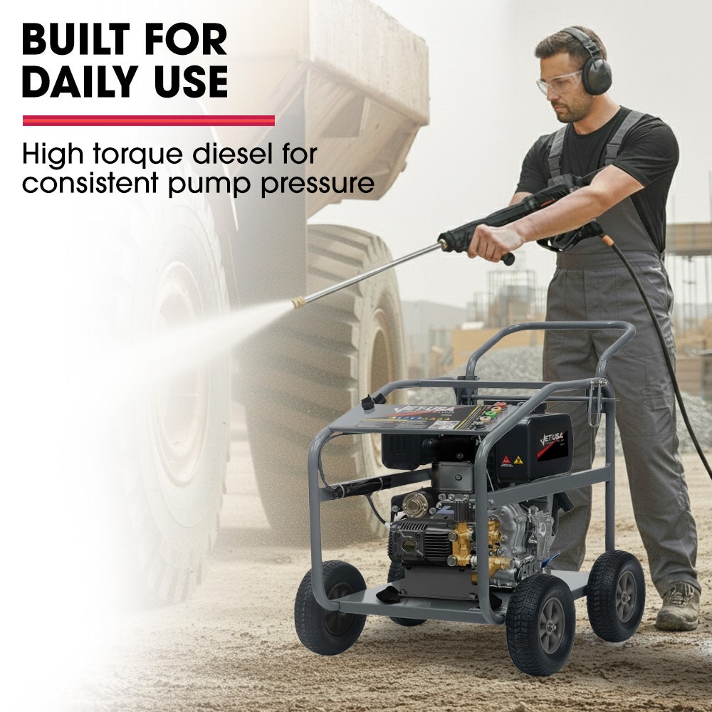 Commercial Diesel High-Pressure Washer Cleaner, Electric Start 10hp 418cc, 15m Steel Braided Hose, Adjustable Triplex Pump - DX800