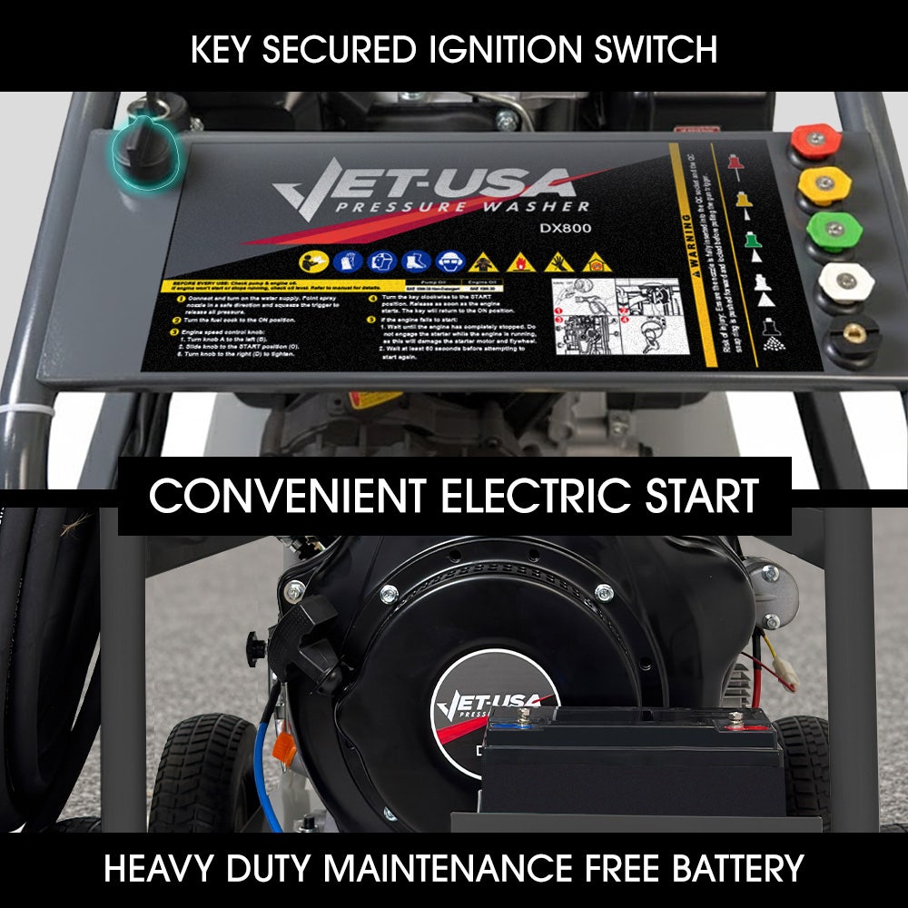 Commercial Diesel High-Pressure Washer Cleaner, Electric Start 10hp 418cc, 15m Steel Braided Hose, Adjustable Triplex Pump - DX800