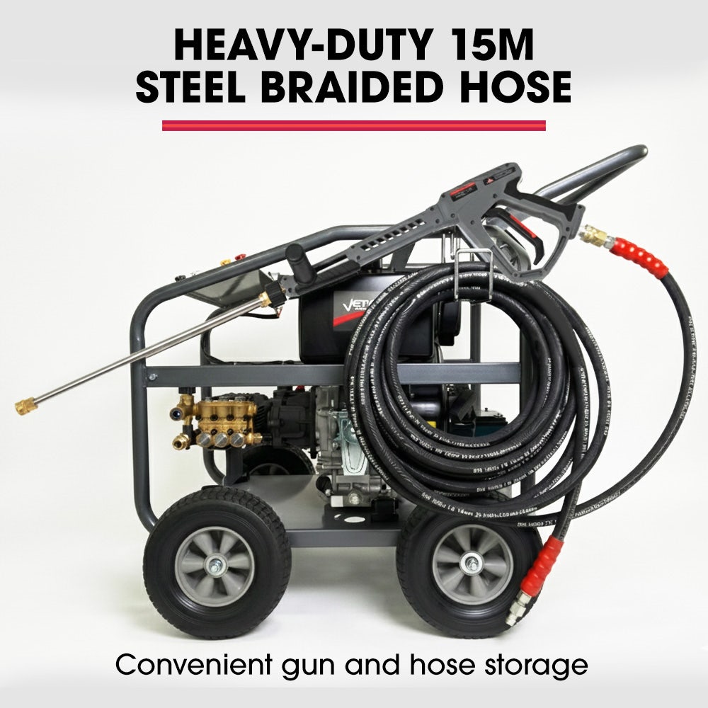 Commercial Diesel High-Pressure Washer Cleaner, Electric Start 10hp 418cc, 15m Steel Braided Hose, Adjustable Triplex Pump - DX800