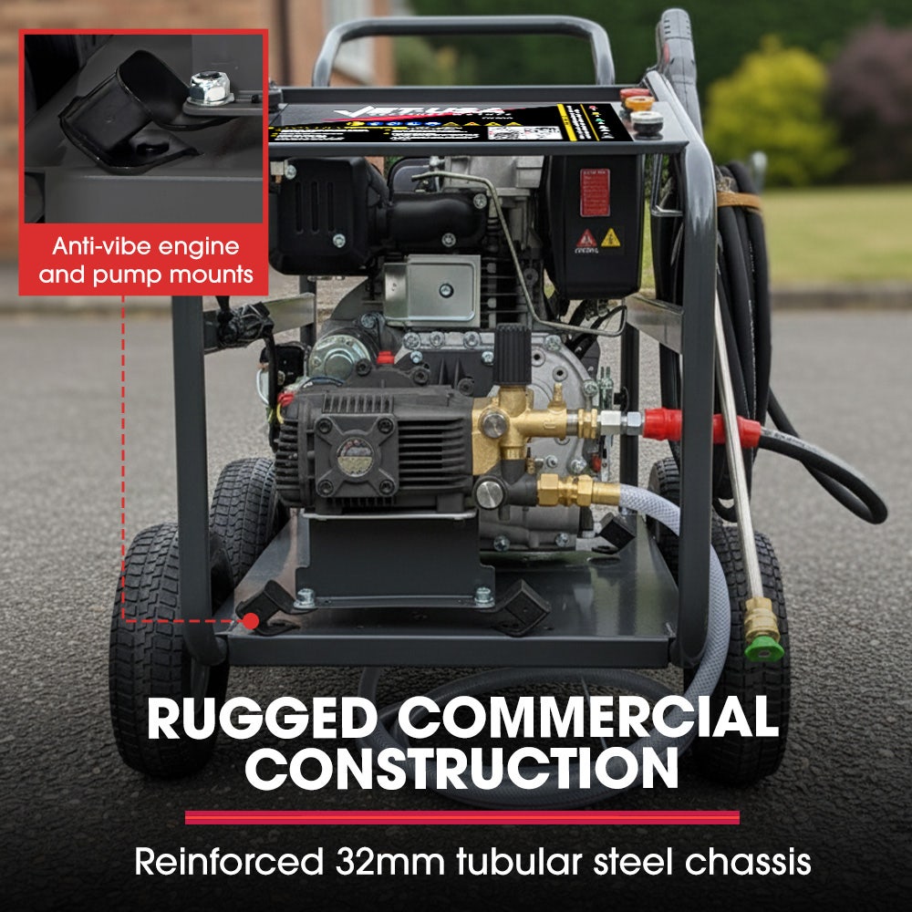 Commercial Diesel High-Pressure Washer Cleaner, Electric Start 10hp 418cc, 15m Steel Braided Hose, Adjustable Triplex Pump - DX800