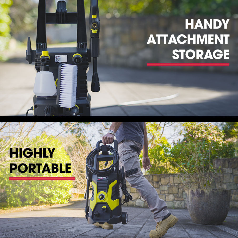 RX530 Electric High Pressure Washer, 2400PSI 3 Nozzles, Brush Head Cleaner, Detergent Bottle