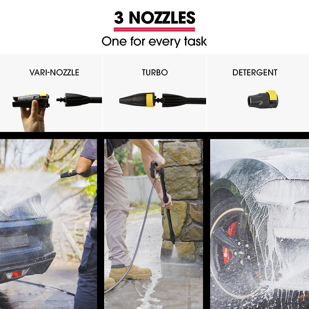RX540 Electric High Pressure Washer, 2800PSI 2 Nozzles, Brush Head, Deck Cleaner, Detergent Bottle, 10M Hose