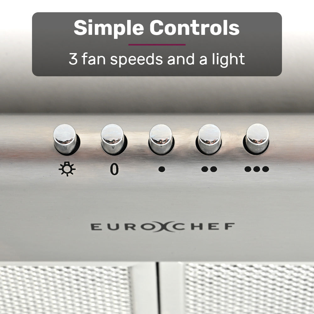 60cm Fixed Stainless Steel Rangehood, Quiet 3-Speed, 4-Layer Dishwashable Filters, Halogen Lights EFR60S