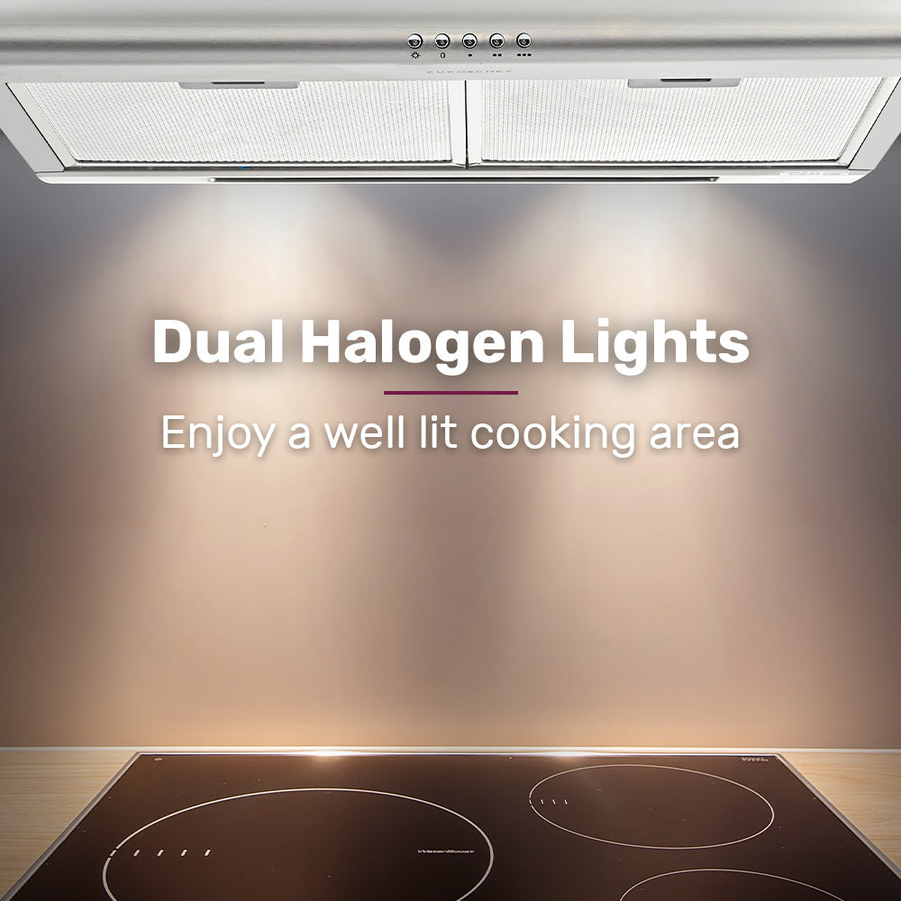 60cm Fixed Stainless Steel Rangehood, Quiet 3-Speed, 4-Layer Dishwashable Filters, Halogen Lights EFR60S
