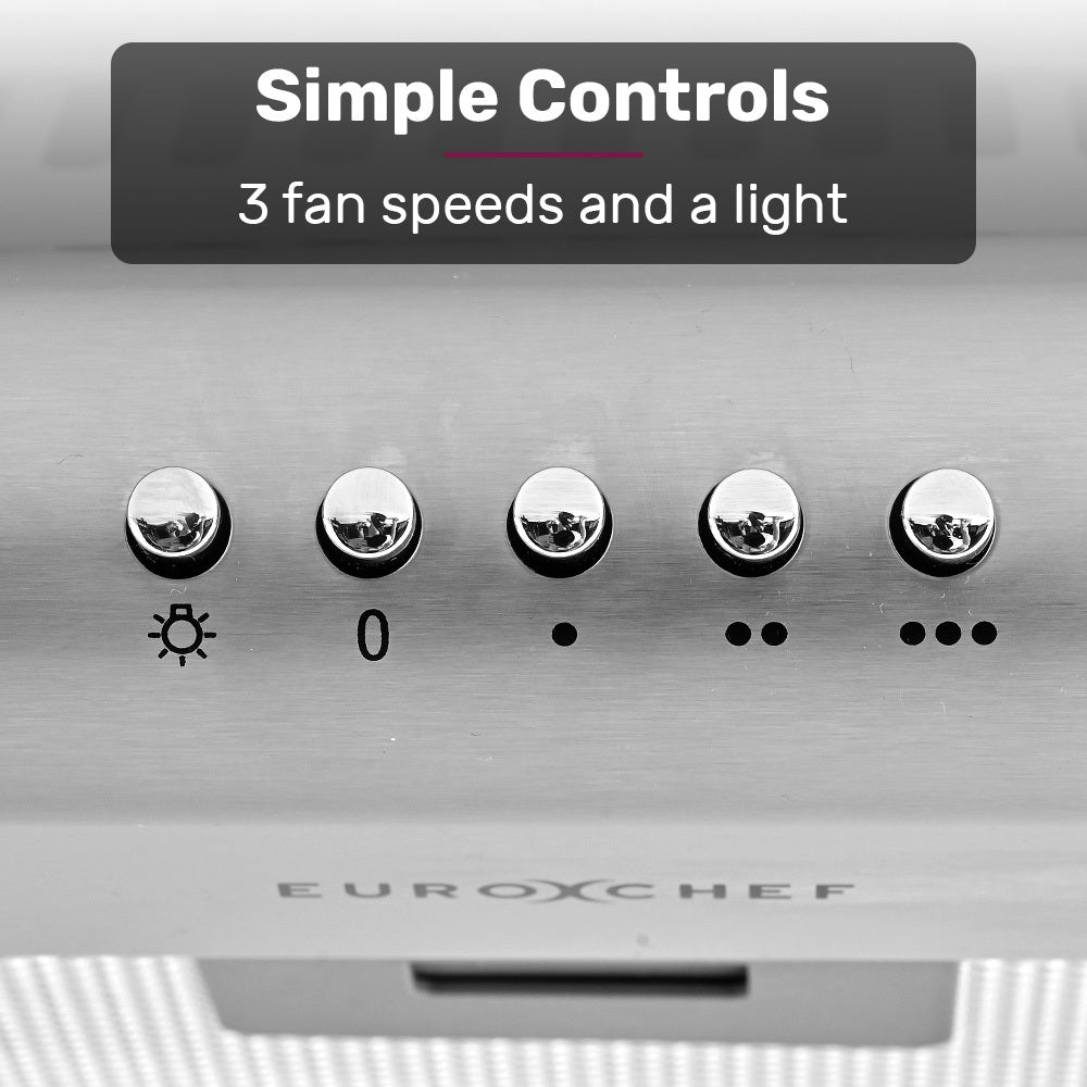 90cm Fixed Stainless Steel Rangehood, Quiet 3-Speed, 4-Layer Dishwashable Filters, Halogen Lights EFR90S