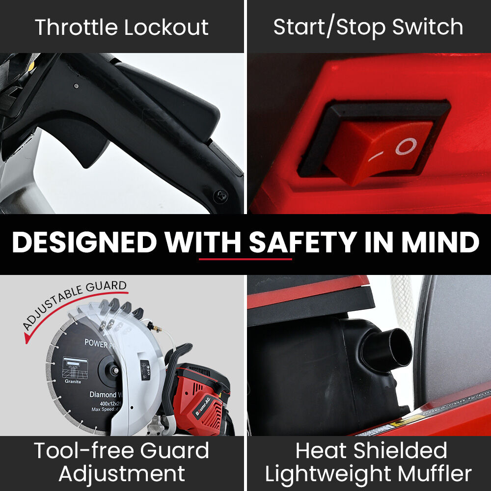 400mm Professional Concrete Demolition Saw 94cc 2-Stroke, Wet and Dry Demo Cutting, 16