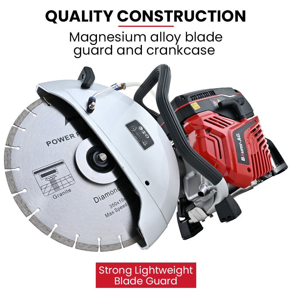 350mm Professional Concrete Demolition Saw 74cc 2-Stroke, Wet and Dry Demo Cutting, 14