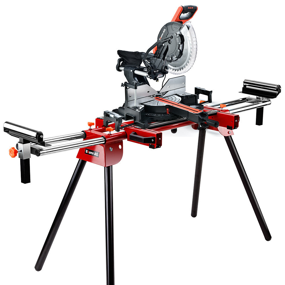 305mm Dual Bevel Sliding Compound Mitre Drop Saw and Adjustable Stand Combo