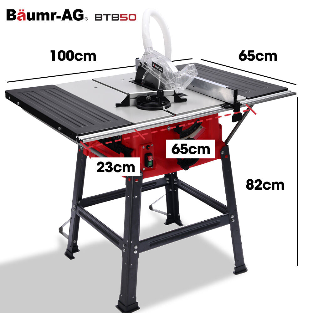 2000W 255mm 10" Compound Table Saw, with Stand, Expandable Worktop, Vacuum Port, 45 Degree Bevel, +/- 45 Degree Mitre, Anti-tip