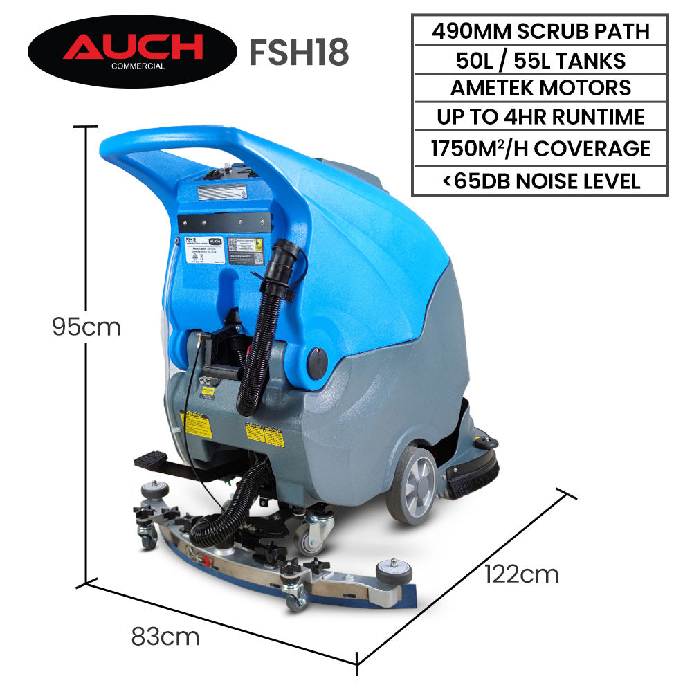 FSH18 Floor Scrubber & Dryer, 490mm, Battery Powered, Walk Behind, Multi-purpose Commercial Grade Machine