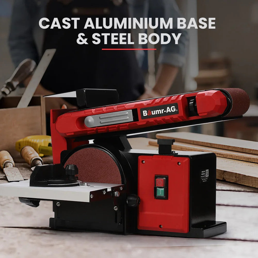Bench Belt and Disc Sander Combo, 100mm Linisher + 150mm Disc, S1 Rated 400W Brushless Motor, Horizontal & Vertical Sanding