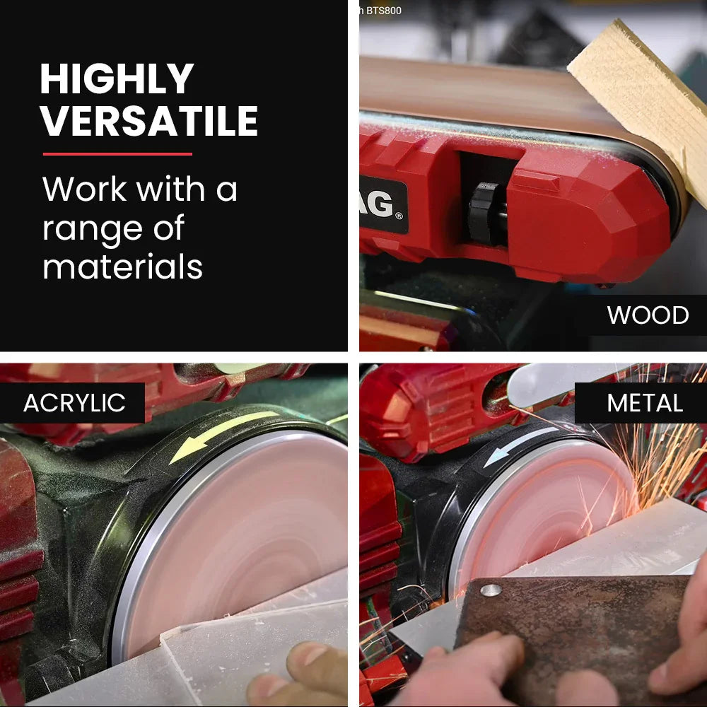 Bench Belt and Disc Sander Combo, 100mm Linisher + 150mm Disc, S1 Rated 400W Brushless Motor, Horizontal & Vertical Sanding