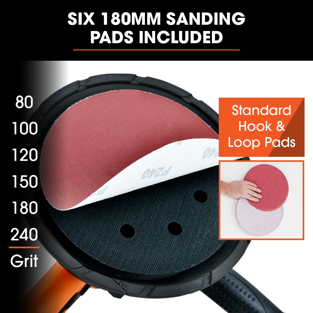 180mm 850W Handheld Drywall Sander, Electric Dry Wall Sanding Machine, with Automatic Vacuum System, LED Worklight, 6x Sanding Discs