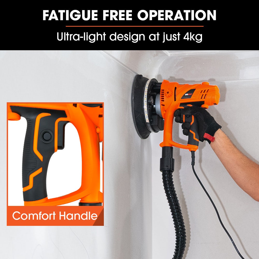 180mm 850W Handheld Drywall Sander, Electric Dry Wall Sanding Machine, with Automatic Vacuum System, LED Worklight, 6x Sanding Discs