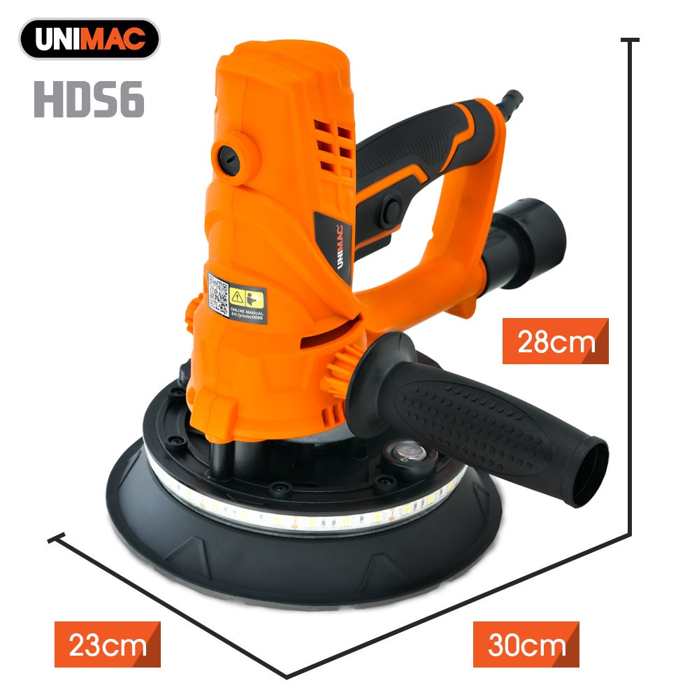 180mm 850W Handheld Drywall Sander, Electric Dry Wall Sanding Machine, with Automatic Vacuum System, LED Worklight, 6x Sanding Discs