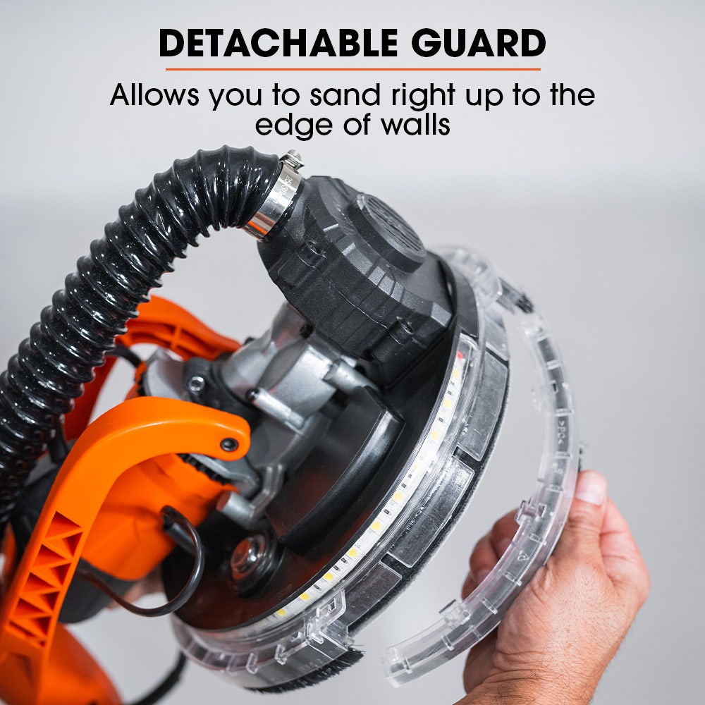 225mm 750W Telescopic Long Reach Dry Wall Sander Kit, Foldable, Vacuum System, LED Worklight, 6x Sanding Discs