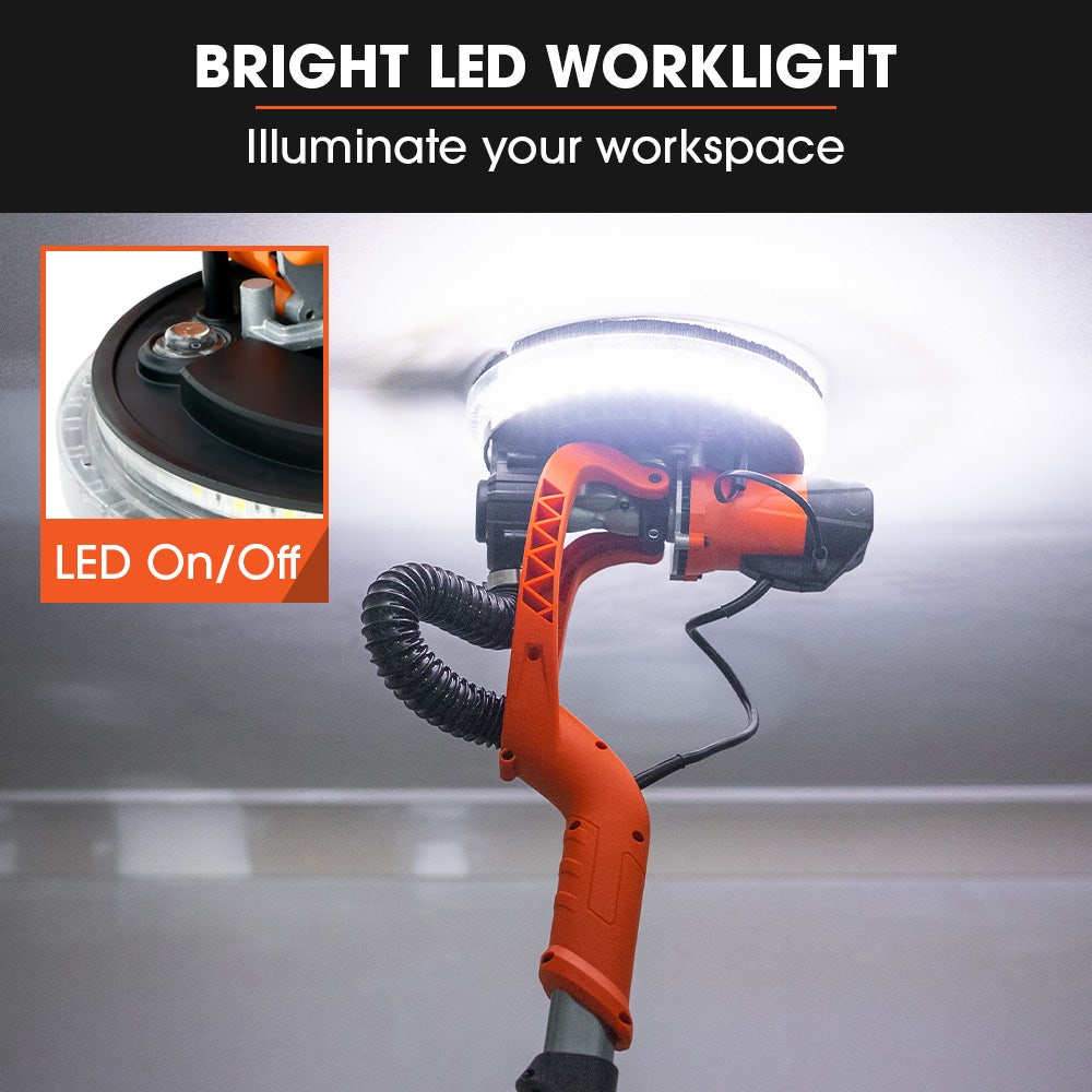 225mm 750W Telescopic Long Reach Dry Wall Sander Kit, Foldable, Vacuum System, LED Worklight, 6x Sanding Discs