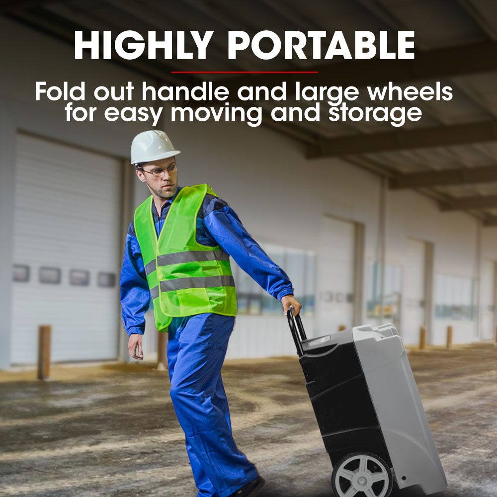90L/day Commercial Air Dehumidifier for Mould, Portable, Stackable, LCD Display, Wheels