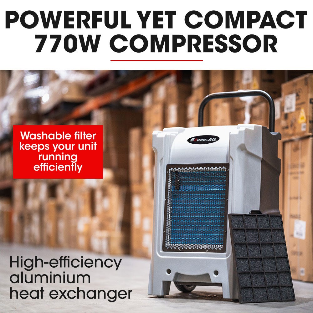 90L/day Commercial Air Dehumidifier for Mould, Portable, Stackable, LCD Display, Wheels