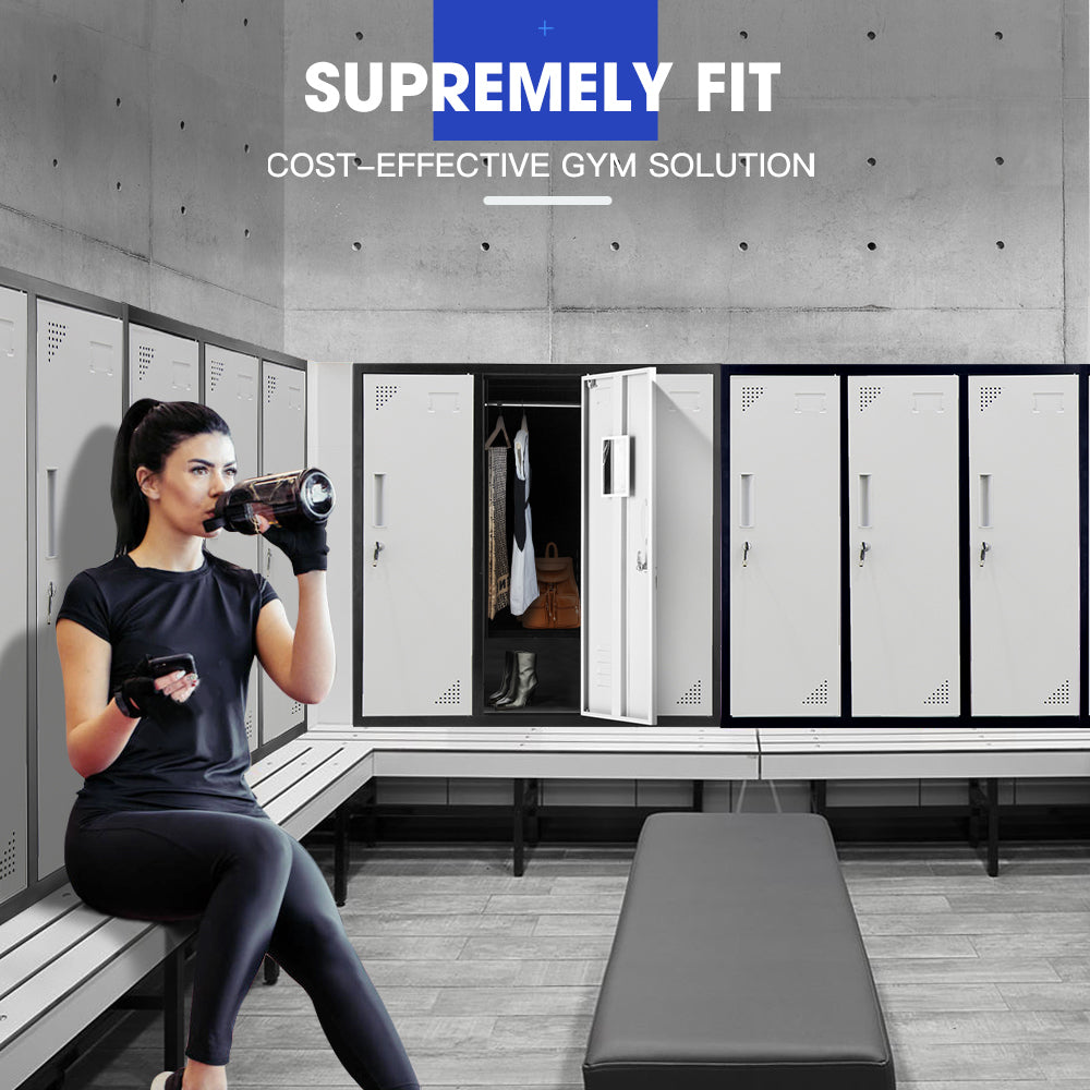 6 Door Metal Storage Cabinet Lockers for Gym Office - Black and Grey