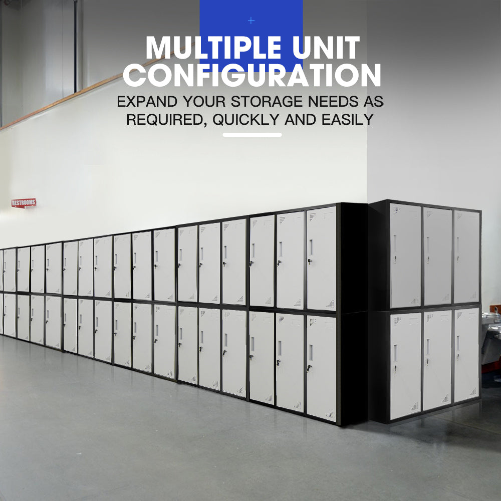 6 Door Metal Storage Cabinet Lockers for Gym Office - Black and Grey