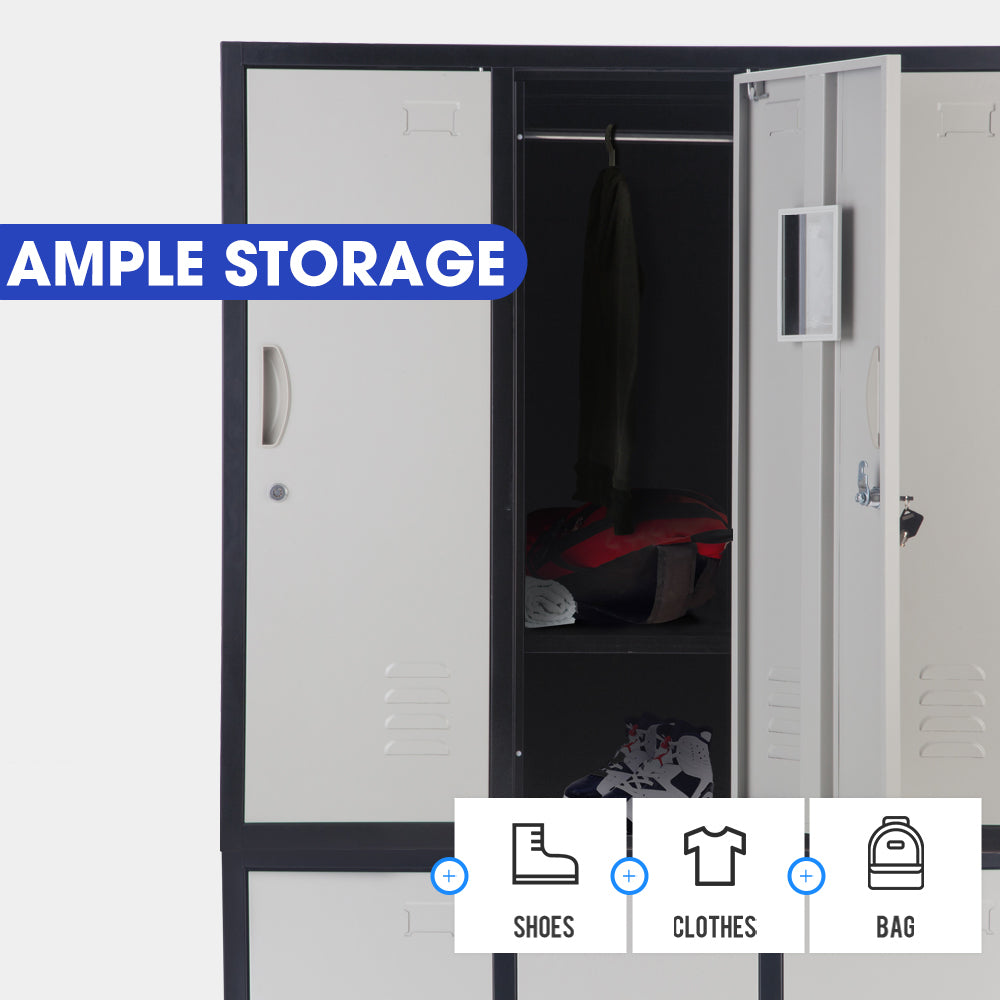 6 Door Metal Storage Cabinet Lockers for Gym Office - Black and Grey