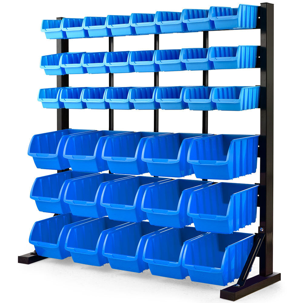 39 Parts Bin Rack Storage System Floor Mount - Blue