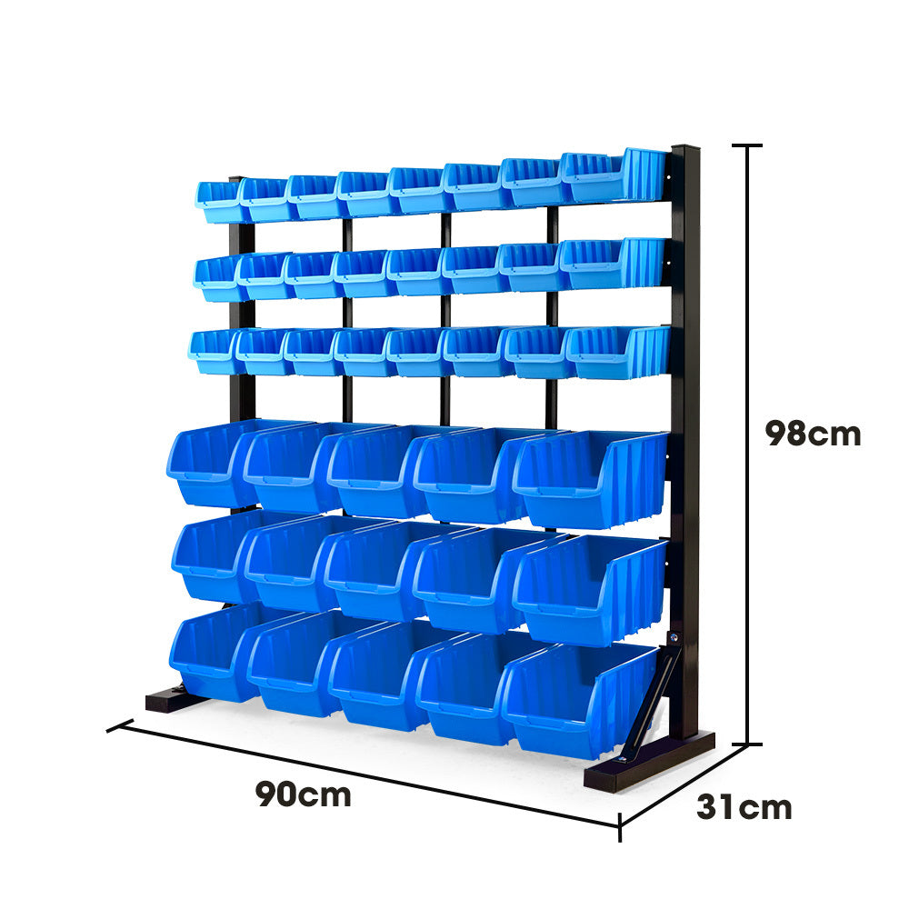 39 Parts Bin Rack Storage System Floor Mount - Blue