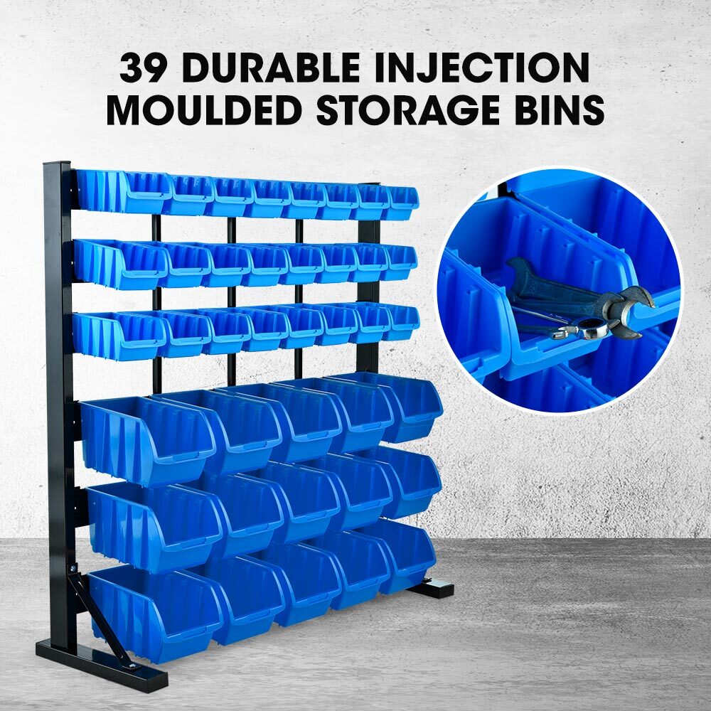 39 Parts Bin Rack Storage System Floor Mount - Blue