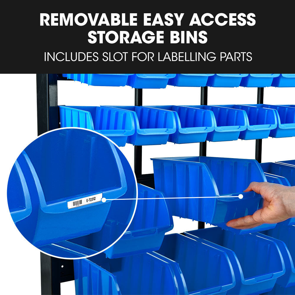 39 Parts Bin Rack Storage System Floor Mount - Blue