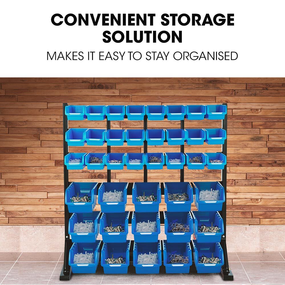 39 Parts Bin Rack Storage System Floor Mount - Blue