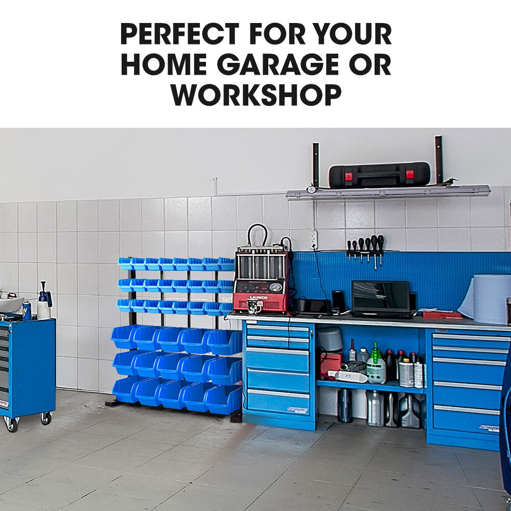 39 Parts Bin Rack Storage System Floor Mount - Blue