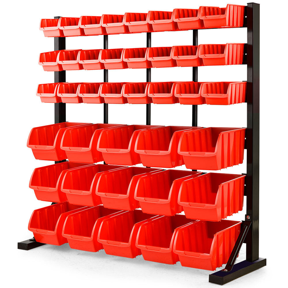 39 Parts Bin Rack Storage System Floor Mount - Red