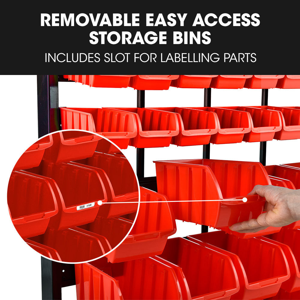 39 Parts Bin Rack Storage System Floor Mount - Red