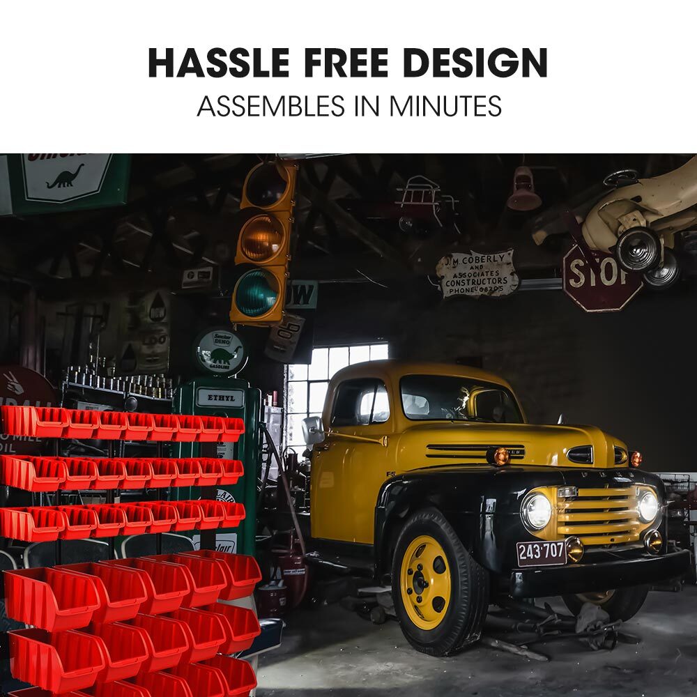 39 Parts Bin Rack Storage System Floor Mount - Red